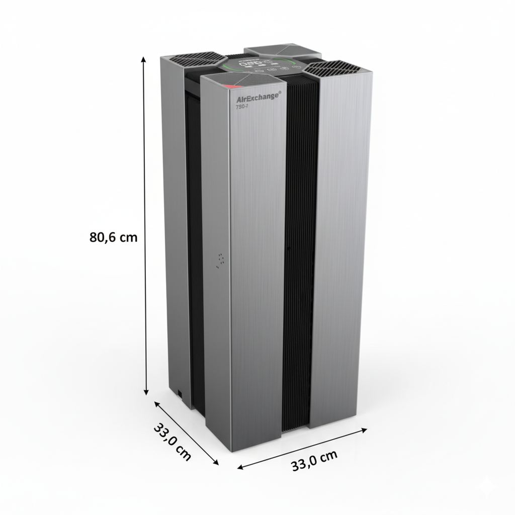 Luchtreiniger Hepa 14 - AirExchange 750-T Zwart - Zeer Krachtig Tot 120 m²