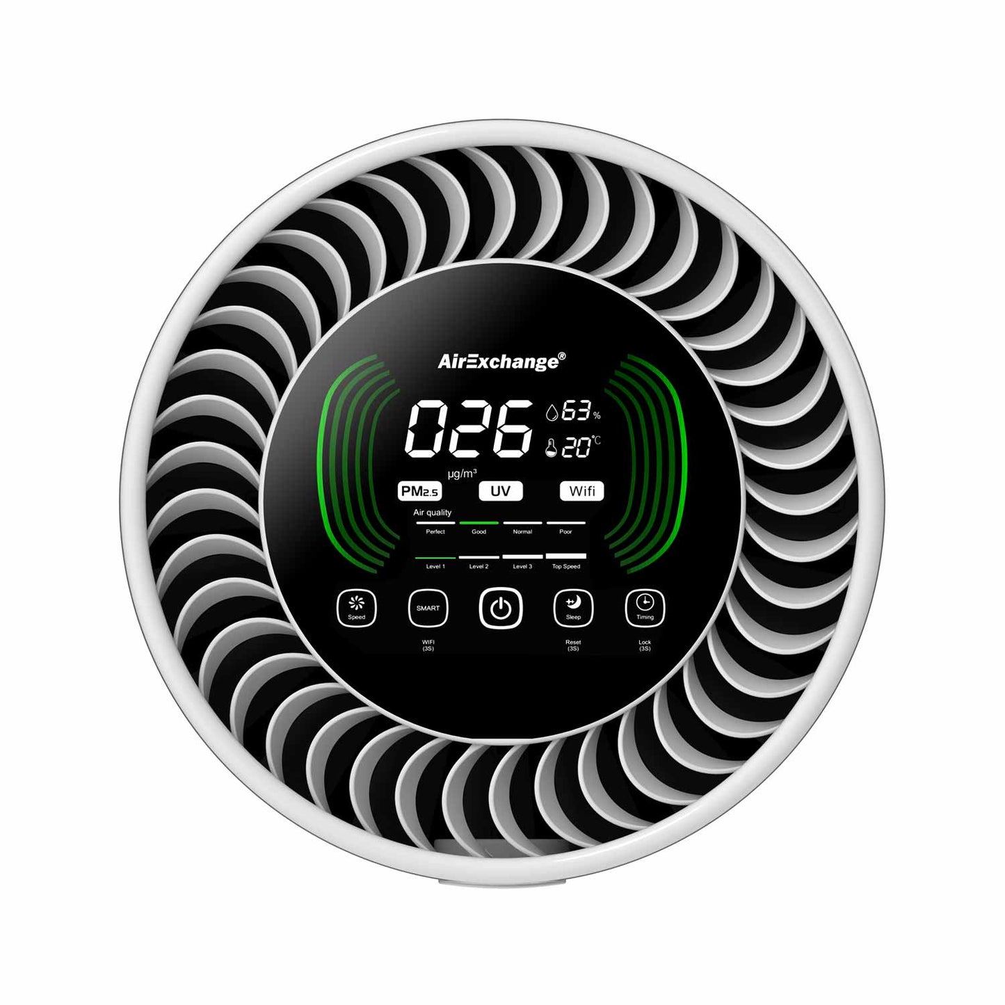 Luchtreiniger Hepa 14 - AirExchange 600-T Wit -Krachtige Vortex - Fluisterstil